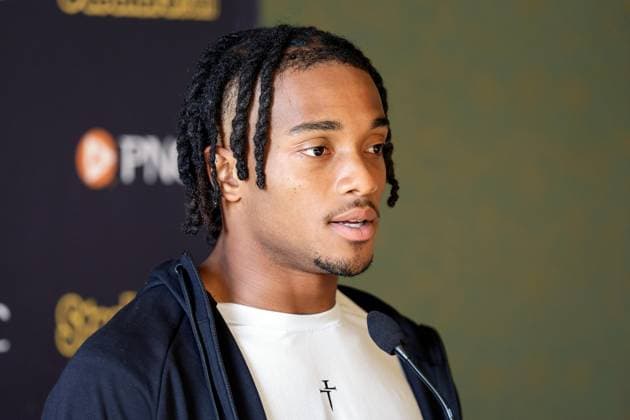 Pittsburgh Steelers press conference, PK, Pressekonferenz Carton House, Kildare 26 9 2025 Calvin Austin III Calvin Austin III 26 9 2025  Copyright: x INPHO LaszloxGeczox LG_001341