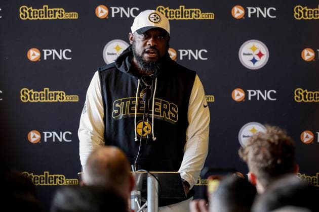 Pittsburgh Steelers press conference, PK, Pressekonferenz Carton House, Kildare 26 9 2025 Head Coach Mike Tomlin Mike Tomlin 26 9 2025  Copyright: x INPHO LaszloxGeczox LG_001947