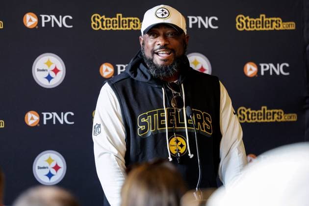Pittsburgh Steelers press conference, PK, Pressekonferenz Carton House, Kildare 26 9 2025 Head Coach Mike Tomlin Mike Tomlin 26 9 2025  Copyright: x INPHO LaszloxGeczox LG_001974