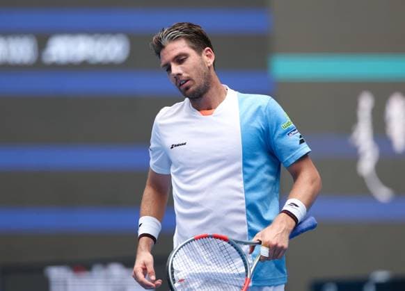 (250926) -- BEIJING, Sept. 26, 2025 -- Cameron Norrie reacts during the men s singles first round match between Daniil Medvedev of Russia and Cameron Norrie of Britain at 2025 China Open tennis tournament in Beijing, China, Sept. 26, 2025. (Photo by Xinhua) (SP)CHINA-BEIJING-TENNIS-CHINA OPEN-MEN S SINGLES-FIRST ROUND (CN) MaxZihan 