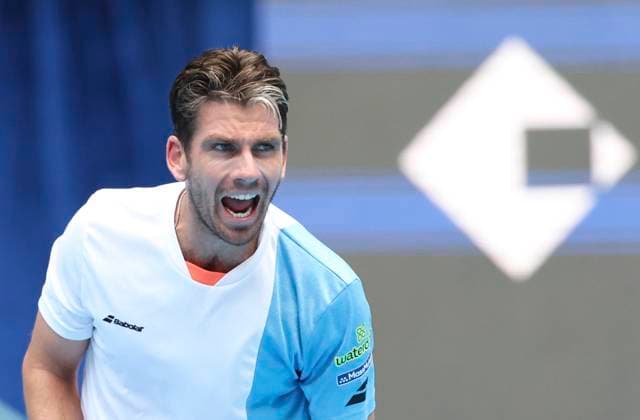 (250926) -- BEIJING, Sept. 26, 2025 -- Cameron Norrie reacts during the men s singles first round match between Daniil Medvedev of Russia and Cameron Norrie of Britain at 2025 China Open tennis tournament in Beijing, China, Sept. 26, 2025. (Photo by Xinhua) (SP)CHINA-BEIJING-TENNIS-CHINA OPEN-MEN S SINGLES-FIRST ROUND (CN) MaxZihan 