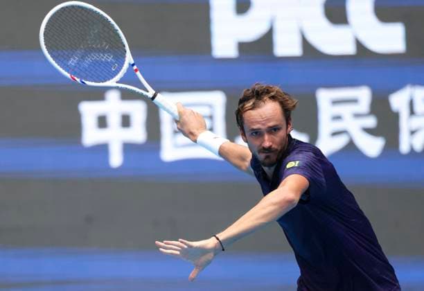 (250926) -- BEIJING, Sept. 26, 2025 -- Daniil Medvedev returns a shot during the men s singles first round match between Daniil Medvedev of Russia and Cameron Norrie of Britain at 2025 China Open tennis tournament in Beijing, China, Sept. 26, 2025. (Photo by Xinhua) (SP)CHINA-BEIJING-TENNIS-CHINA OPEN-MEN S SINGLES-FIRST ROUND (CN) MaxZihan 
