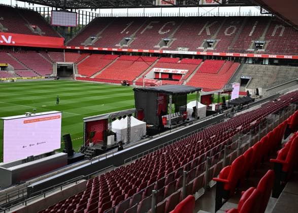 26 09 2025 , xophax, Soccer 1 Bundesliga, 1 FC Koeln General Meeting , Presidential Election Set-up at Rhein Energie Stadium for the Annual General Meeting on Saturday 27 09 2025 DFL DFB REGULATIONS PROHIBIT ANY USE OF PHOTOGRAPHS as IMAGE SEQUENCES and or QUASI VIDEO Koeln