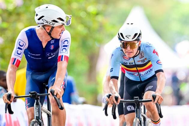 Belgian Jarno Widar pictured in action during the u23 men road race (164,6 km) at the cycling road World Championships in Kigali, Rwanda, Friday 26 September 2025. The 2025 UCI Road World Championships take place from 21 to 28 September in Kigali, Rwanda. DIRKxWAEM  x135327994x