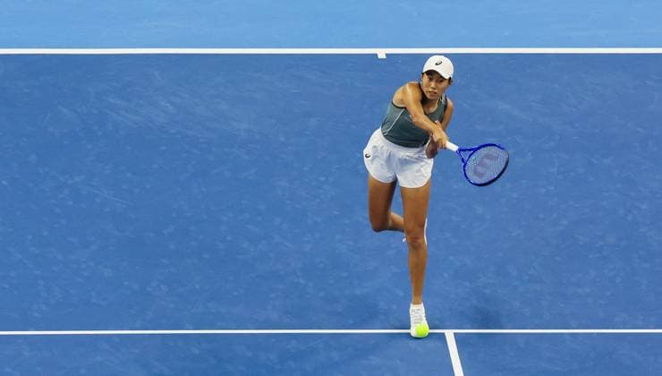 (250926) -- BEIJING, Sept. 26, 2025 -- Zhang Shuai hits a return during the women s singles second round match between Zhang Shuai of China and Wang Xinyu of China at 2025 China Open tennis tournament in Beijing, China, Sept. 26, 2025. (Photo by Xinhua) (SP)CHINA-BEIJING-TENNIS-CHINA OPEN-WOMEN S SINGLES-SECOND ROUND(CN) MaxZihan 