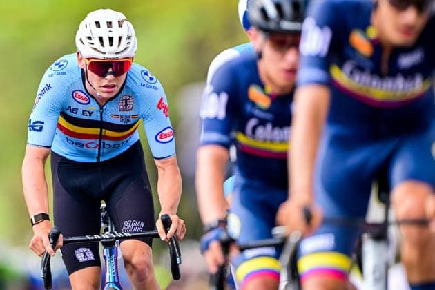 Belgian Aaron Dockx pictured in action during the u23 men road race (164,6 km) at the cycling road World Championships in Kigali, Rwanda, Friday 26 September 2025. The 2025 UCI Road World Championships take place from 21 to 28 September in Kigali, Rwanda. DIRKxWAEM  x135330596x