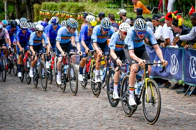UCI 2025 Road World Championship, WM, Weltmeisterschaft Kigali 26 09 2025 KIGALI, RWANDA - SEPTEMBER 26 : Rex Tim (BEL) leading the peloton during the Men U23 cycling road race of the UCI Road World Championships 2025 92nd edition an UCI World Championships cycling race of 164.6 km with start in Kigali and finish in Kigali on September 26, 2025 in Kigali, Rwanda, 26 09 2025 Kigali Rwanda  Copyright: xJanxDexMeuleneirx