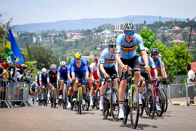 UCI 2025 Road World Championship, WM, Weltmeisterschaft Kigali 26 09 2025 KIGALI, RWANDA - SEPTEMBER 26 : Rex Tim (BEL) leading the peloton during the Men U23 cycling road race of the UCI Road World Championships 2025 92nd edition an UCI World Championships cycling race of 164.6 km with start in Kigali and finish in Kigali on September 26, 2025 in Kigali, Rwanda, 26 09 2025 Kigali Rwanda  Copyright: xJanxDexMeuleneirx