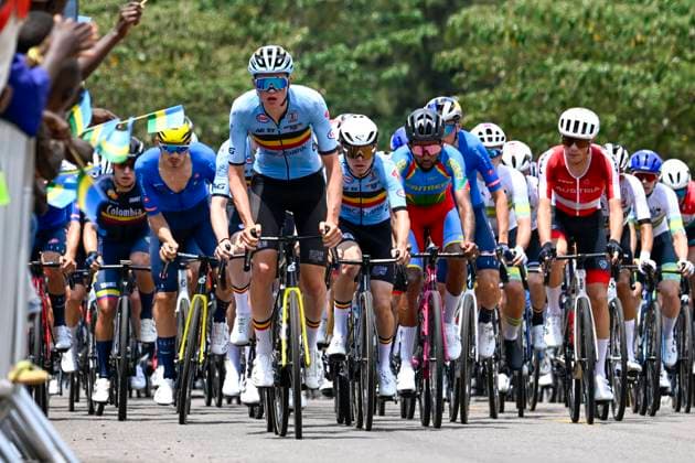 UCI 2025 Road World Championship, WM, Weltmeisterschaft Kigali 26 09 2025 KIGALI, RWANDA - SEPTEMBER 26 : Rex Tim (BEL) leading the peloton during the Men U23 cycling road race of the UCI Road World Championships 2025 92nd edition an UCI World Championships cycling race of 164.6 km with start in Kigali and finish in Kigali on September 26, 2025 in Kigali, Rwanda, 26 09 2025 Kigali Rwanda  Copyright: xJanxDexMeuleneirx