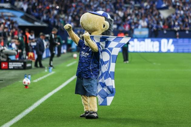 Sport, Soccer, 2 Bundesliga Season 2025 2026 7 Matchday FC Schalke 04 SpVgg Greuther Fürth 26 09 2025, VELTINS Arena Mascot Erwin FC Schalke 04 Gelsenkirchen VELTINS Arena Nordrhein Westfalen Germany
