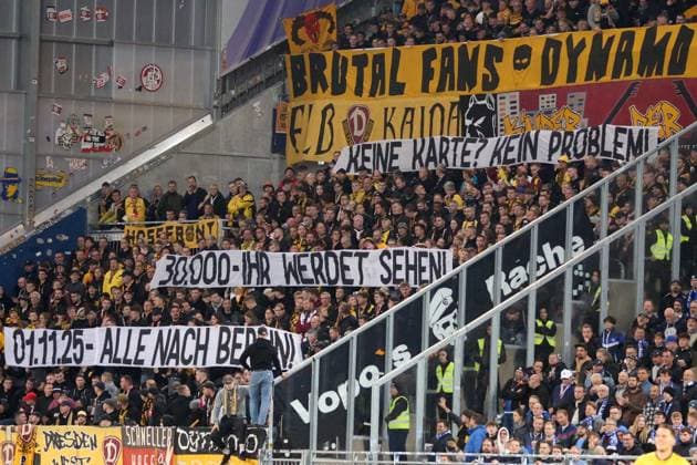 26 09 2025, xpfrx, Soccer 2 Bundesliga, SV Darmstadt 98 Dynamo Dresden v l Fans, Spectators, Ultras, Atmosphere, Shirts, Scarves banner for the match at Hertha BSC Berlin DFL DFB REGULATIONS PROHIBIT ANY USE OF PHOTOGRAPHS as IMAGE SEQUENCES and or QUASI VIDEO Darmstadt