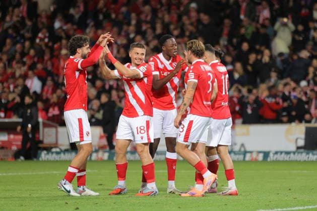 Cottbus goal celebration Football 3 Liga 2025 2026 FC Energie Cottbus VfB Stuttgart II