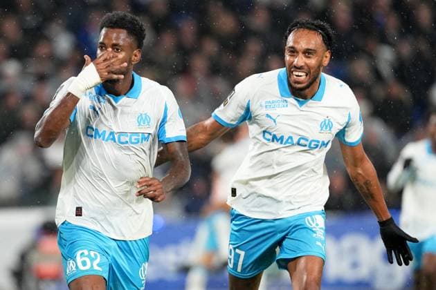 RC Strasbourg Alsace v Olympique de Marseille - Ligue 1 McDonald s 2025 2026 62 Amir MURILLO (om) - 97 Pierre-Emerick AUBAMEYANG (om) during the Ligue 1 McDonald s match between Strasbourg and Marseille at Stade de la Meinau on September 26, 2025 in Strasbourg, France. Strasbourg France  Copyright: xFEPx 776348145