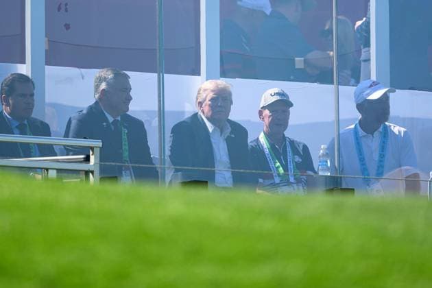 250926 President of The United States Donald Trump during a foursome match on day 1 of the Ryder Cup on September 26, 2025 in New York Photo Jesper Zerman BILDBYRAN kod JZ JZ0617 golf ryder cup day 1 bbeng  Copyright: JESPERxZERMAN BB250926JZ036