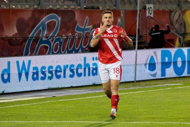 Cottbus, Germany 26 September 2025 3 Liga 2025 2026 FC Energie Cottbus vs VfB Stuttgart II In the picture Erik Engelhardt Energie Cottbus celebrates his goal for 1 0 DFB regulations prohibit any use of photographs as image sequences and or quasi video LEAG Energie Stadion Brandenburg Copyright: xFotostandx xWeilandx