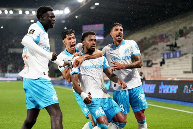 RC Strasbourg Alsace v Olympique de Marseille - Ligue 1 McDonald s 2025 2026 34 Robinio VAZ (om) - 21 Nayef AGUERD (om) - 62 Amir MURILLO (om) - 33 EMERSON Palmieri dos Santos (om) during the Ligue 1 McDonald s match between Strasbourg and Marseille at Stade de la Meinau on September 26, 2025 in Strasbourg, France. Strasbourg France  Copyright: xFEPx 776348145