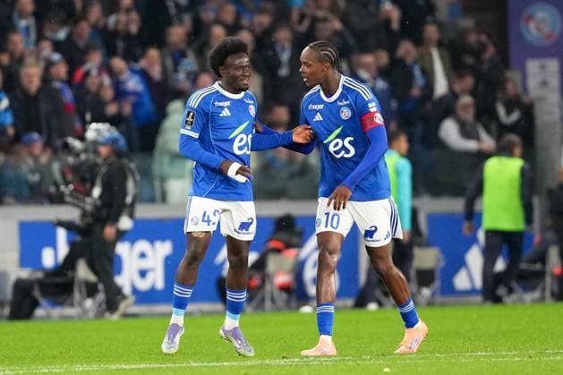 RC Strasbourg Alsace v Olympique de Marseille - Ligue 1 McDonald s 2025 2026 42 Abdoul OUATTARA (rcsa) - 10 Emmanuel Esseh EMEGHA (rcsa) during the Ligue 1 McDonald s match between Strasbourg and Marseille at Stade de la Meinau on September 26, 2025 in Strasbourg, France. Strasbourg France  Copyright: xFEPx 776348145