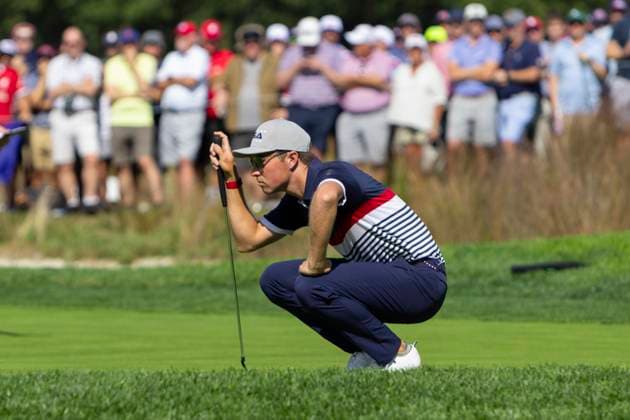 September 26, 2025, Farmingdale, Ny, United States: FARMINGDALE, NY - SEPTEMBER 26: Ben Griffin of Team USA lines up a putt on hole 6 during the Ryder Cup - Afternoon Fourball Matches at Bethpage Black Golf Course on September 26, 2025 in Farmingdale, NY. Farmingdale United States - ZUMAt139 20250926_aaa_t139_029 Copyright: xAlxChang IsixPhotosx