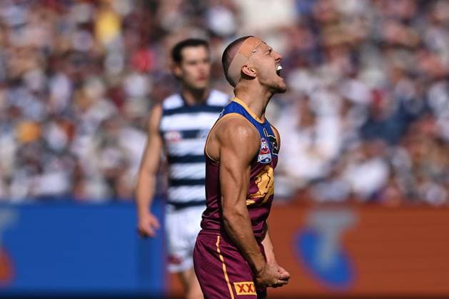 2025 AFL GRAND FINAL, Kai Lohmann of the Lions reacts after kicking a goal during the AFL Grand Final between the Geelong Cats and the Brisbane Lions at the Melbourne Cricket Ground in Melbourne, Saturday, September 27, 2025. ( NO ARCHIVING, EDITORIAL USE ONLY MELBOURNE VICTORIA AUSTRALIA  Copyright: xJAMESxROSSx 20250927115503438440