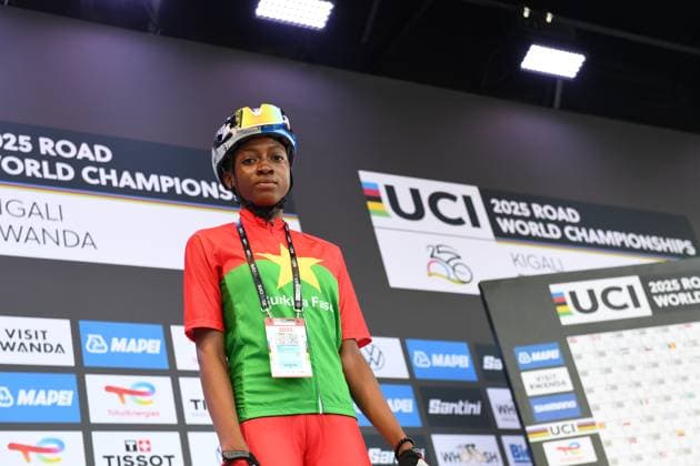 2025 UCI Road World Championships Picture by Simon Wilkinson SWpix.com - 26 09 2025 - Cycling - 2025 UCI Road World Championships - Kigali Convention Centre, Kigali, Rwanda - Women Junior Road Race - Elvine Marie Yameogo (Burkina Faso) Copyright: x xSWpix.comx(t axPhotographyxHubxLtd)xSimonxWilkinson SWpix.comx SWP-3030-7599