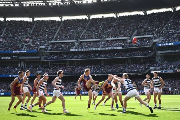 AFL GRAND FINAL, Levi Ashcroft of the Lions takes a shot at goal during the AFL Grand Final between the Geelong Cats and the Brisbane Lions at the Melbourne Cricket Ground in Melbourne, Saturday, September 27, 2025. ( NO ARCHIVING, EDITORIAL USE ONLY MELBOURNE VICTORIA AUSTRALIA  Copyright: xJOELxCARRETTx 20250927121781206101