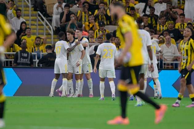 JEDDAH, SAUDI ARABIA - SEPTEMBER 26:Cristiano Ronaldo of Al alnassr celebrating his goal to make it 2-0 during the Saudi Pro League match between Al Ittihad and Al Nassr at King Abdullah Sports City on September 26, 2025 in Jeddah, Saudi Arabia. (Photo by Khalid Alhaj) SPO  Copyright: xKhalidxAlhaj