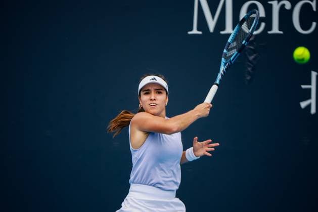 BEIJING, CHINA - SEPTEMBER 27: Camila Osorio of Colombia competes in the Women s Singles Round of 64 match against Anna Kalinskayaya on day 6 of the 2025 China Open at National Tennis Center on September 27, 2025 in Beijing, China.  Copyright: xVCGx 111593503198