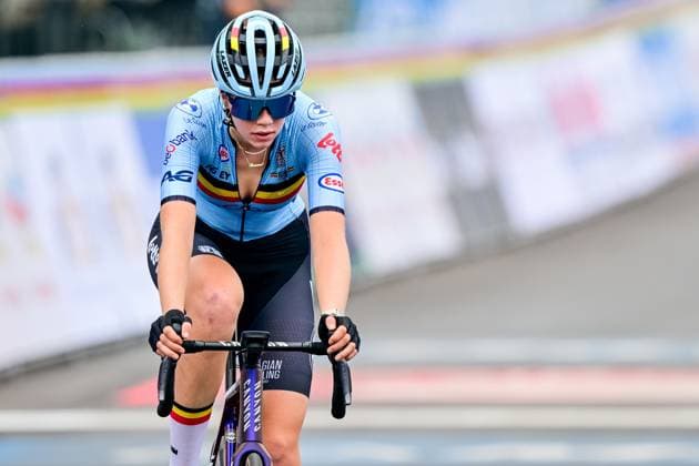 Belgian Sanne Laurijssen pictured in action during the junior women road race (74 km) at the cycling road World Championships in Kigali, Rwanda, Saturday 27 September 2025. The 2025 UCI Road World Championships take place from 21 to 28 September in Kigali, Rwanda. DIRKxWAEM  x135391449x
