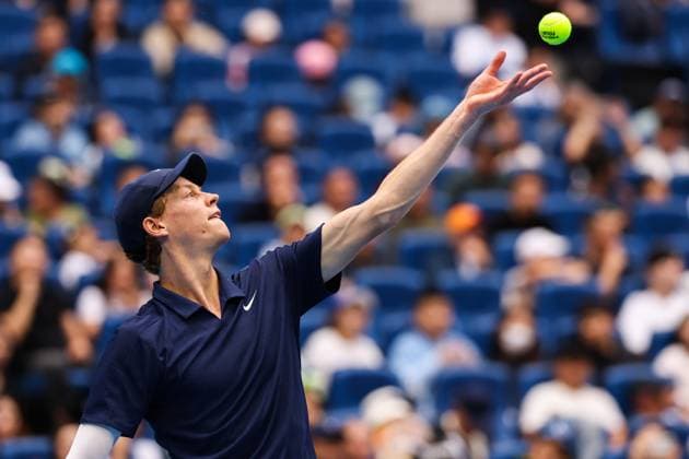 BEIJING, CHINA - SEPTEMBER 27: Jannik Sinner of Italy competes in the Men s Singles Round of 16 match against Terence Atmane of France on day 6 of the 2025 China Open at National Tennis Center on September 27, 2025 in Beijing, China.  Copyright: xVCGx 111593515369