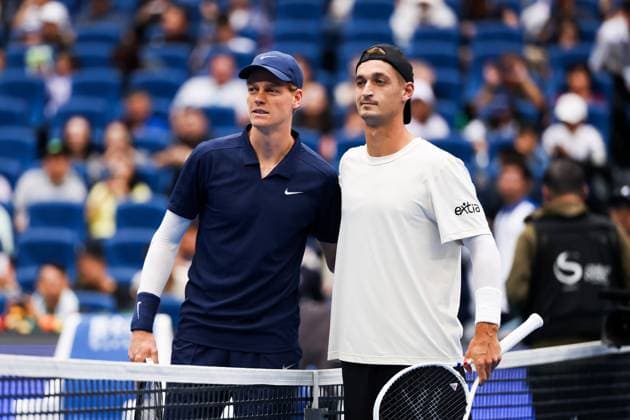 BEIJING, CHINA - SEPTEMBER 27: Terence Atmane of France and Jannik Sinner of Italy pose for a photo in the Men s Singles Round of 16 match on day 6 of the 2025 China Open at National Tennis Center on September 27, 2025 in Beijing, China.  Copyright: xVCGx 111593512715