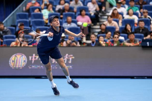 BEIJING, CHINA - SEPTEMBER 27: Jannik Sinner of Italy competes in the Men s Singles Round of 16 match against Terence Atmane of France on day 6 of the 2025 China Open at National Tennis Center on September 27, 2025 in Beijing, China.  Copyright: xVCGx 111593516821