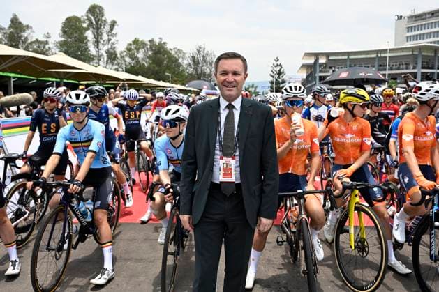 UCI 2025 Road World Championship, WM, Weltmeisterschaft Kigali 27 09 2025 KIGALI, RWANDA - SEPTEMBER 27 : Lappartient David (FRA) President of UCI during the Women Elite cycling road race of the UCI Road World Championships 2025 92nd edition an UCI World Championships cycling race of 164.6 km with start in Kigali and finish in Kigali on September 27, 2025 in Kigali, Rwanda, 27 09 2025 Kigali Rwanda  Copyright: xJanxDexMeuleneirx