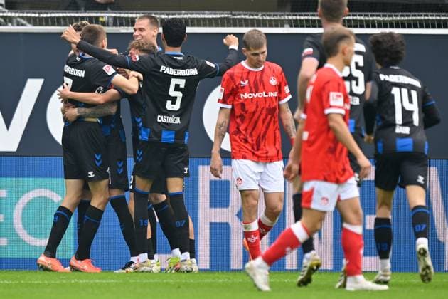 Paderborn, Home Deluxe Arena, 27 09 25, GER, Herren, 2 Bundesliga, Saison 2025 2026, SC Paderborn 07 1 FC Kaiserslautern Bild Filip BILBIJA Paderborn jubilates after his goal for 1 0 DFL regulations prohibit any use of photographs as image sequences and or quasi video NRW Germany