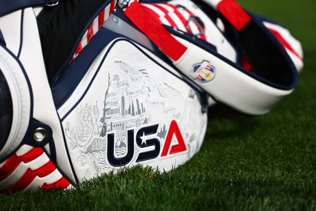 A general view of a USA golf bag, detail 2025 Ryder Cup, Day Two, Morning Foursomes, Golf, Bethpage Black Golf Course, New York, USA - 27 Sep 2025New York Bethpage Black Golf Course New York (NY) United States of America EDITORIAL USE ONLY No use with unauthorised audio, video, data, fixture lists, club league logos or live services. Online in-match use limited to 120 images, no video emulation. No use in betting, games or single club league player publications. Copyright: xJamesxMarsh Shutterstockx 15500201bg