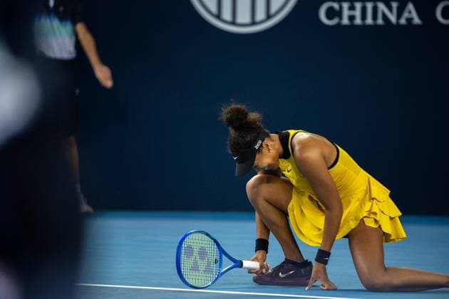 (250927) -- BEIJING, Sept. 27, 2025 -- Osaka Naomi reacts during the women s singles second round match between Osaka Naomi of Japan and Aliaksandra Sasnovich of Belarus at 2025 China Open tennis tournament in Beijing, China, Sept. 27, 2025. ) (SP)CHINA-BEIJING-TENNIS-CHINA OPEN-WOMEN S SINGLES-SECOND ROUND (CN) HuxJingwen 