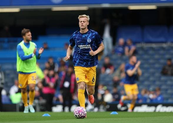 27th September 2025; Stamford Bridge, Chelsea, London, England: Premier League Football, Chelsea versus Brighton and Hove Albion; Jan Paul van Hecke of Brighton &amp; Hove Albion warming up  JohnxPatrickxFletcher