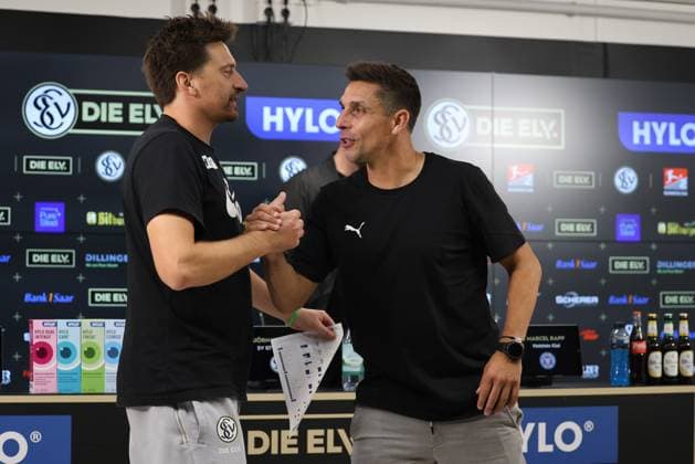 27 09 2025, Football, Men, 2 Bundesliga, Season 2025 2026, SV 07 Elversberg Holstein Kiel, Coach Vincent Wagner SV 07 Elversberg , Coach Marcel Rapp Holstein Kiel Elversberg Ursapharm Arena an der Kaiserlinde Saarland Germany DEU Copyright: xSebastianxBachx