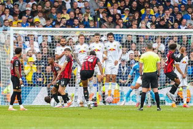 Leeds United FC v AFC Bournemouth, Premier League Antoine Semenyo Of Bournemouth scores a GOAL 0-1 during the Leeds United FC v AFC Bournemouth English Premier League match at Elland Road, Leeds, England, United Kingdom on 27 September 2025 Credit: Lee Keuneke Every Second Media Editorial use only. All images are copyright Every Second Media Limited. No images may be reproduced without prior permission. All rights reserved. Premier League and Football League images are subject to licensing agreements with Football DataCo Limited. see https: www.football-dataco.com Copyright: xIMAGO EveryxSecondxMediax ESM-1602-0041 LeexKeunekex xEveryxSecondxMediax