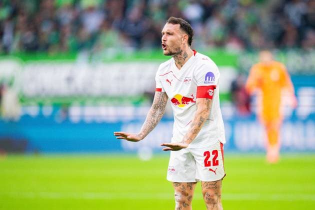 27 09 2025 Football, 2025 2026, 1 Bundesliga, 5 Matchday, VfL Wolfsburg RB Leipzig David Raum Leipzig DFL REGULATIONS PROHIBIT ANY USE OF PHOTOGRAPHS AS IMAGE SEQUENCES AND OR QUASI VIDEO