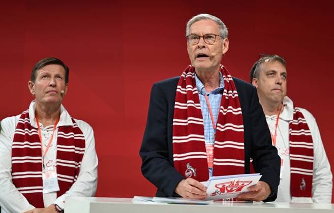 27 09 2025 , xophax, Soccer 1 Bundesliga, 1 FC Köln General Meeting , President Election Rhein Energie Stadion Annual General Meeting on Saturday 27 09 2025 1 FC Köln Team Adenauer from left to right Martin Hollweck , Dr Sven Georg Adenauer , Thorsten Kiesewetter DFL DFB REGULATIONS PROHIBIT ANY USE OF PHOTOGRAPHS as IMAGE SEQUENCES and or QUASI VIDEO Koeln