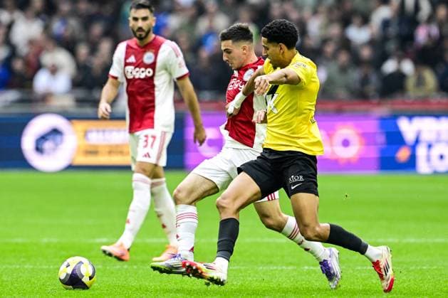 AMSTERDAM - (l-r) Oscar Gloukh of Ajax, Mohamed Nassoh of NAC Breda during the Dutch Eredivisie match between AFC Ajax and NAC Breda at the Johan Cruijff ArenA on September 27, 2025, in Amsterdam, Netherlands. ANP OLAF KRAAK Eredivisie 2025 26 xVIxANPxSportx xxANPxIVx 537622705 originalFilename: 537622705.jpg
