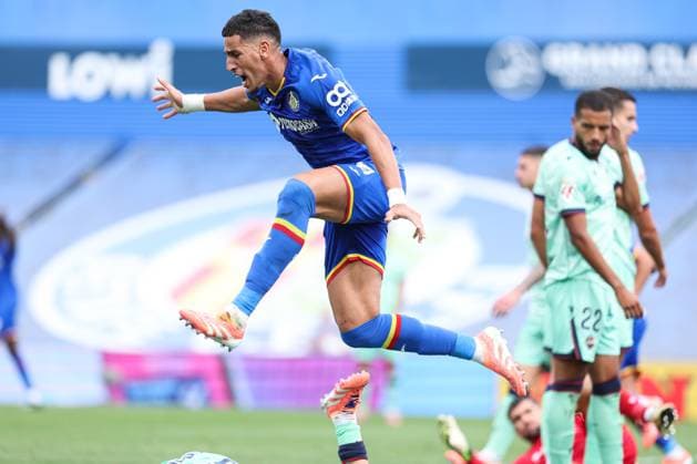 September 27, 2025, Getafe, Madrid, Spain: Abdel Abqar celebrates a goal scored by Juan Iglesias of Getafe CF (out of photo) during the Spanish League, LaLiga EA Sports, football match played between Getafe CF and Levante UD at Coliseum stadium on September 27, 2025, in Getafe, Madrid, Spain. Getafe Spain - ZUMAa181 20250927_zaa_a181_098 Copyright: xIrinaxR.xHipolitox