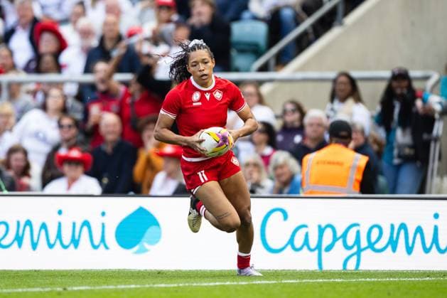 Canada Women v England Women Women s Rugby World Cup 2025 27 09 2025. Final Asia Hogan-Rochester of Canada scores her sides first try during the Women s Rugby World Cup 2025 Final match between Canada Women and England Women at Allianz Stadium, Twickenham, Richmond, United Kingdom on 27 September 2025. Richmond Allianz Stadium London United Kingdom Editorial use only , Copyright: xSimonxKingx PSI-22918-0024