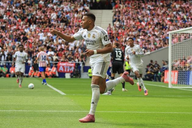 Spain - Atletico de Madrid vs Real Madrid CF - 27 09 2025 SPAIN, MADRID, SEPTEMBER 27. Kylian Mbappe of Real Madrid celebrates after scoring his side™s opening goal during the LaLiga EA Sports football match between Atletico de Madrid and Real Madrid CF at Estadio Riyadh Air Metropolitano on September 27, 2025 in Madrid, Spain. Photo by Manuel Blondeau AOP.Press Madrid Riyadh Air Metropolitano Spain Copyright: x ManuelxBlondeau AOP.Pressx AOP20250927-0004
