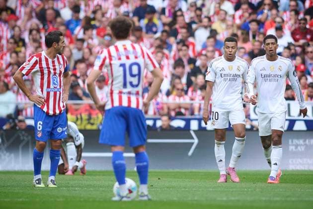 Spanish La Liga EA Sports soccer match Atletico Madrid vs Real Madrid at Riyadh Air Metropolitano stadium in Madrid, Spain. 27 September 2025 Kylian Mbappe celebrates a goal 900 Cordon Press  900 CordonxPress LOF - Atletico Madrid vs Real Madrid