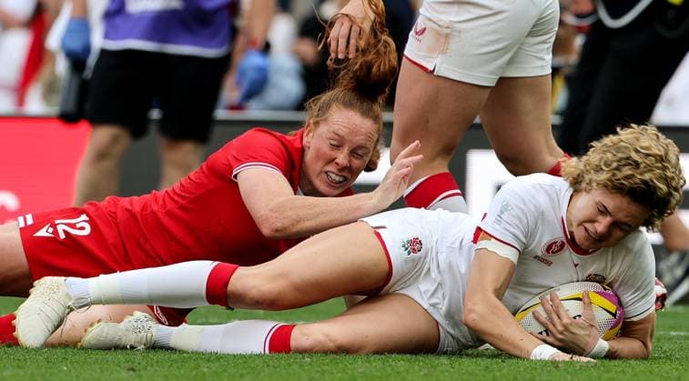 2025 Women s Rugby World Cup Final, Twickenham, London, England 27 9 2025 Canada vs England England s Ellie Kildunne is tackled by Canada™s Alex Tessier Ellie Kildunne is tackled by Alex Tessier 27 9 2025  Copyright: x INPHO BillyxSticklandx 0S2A3451