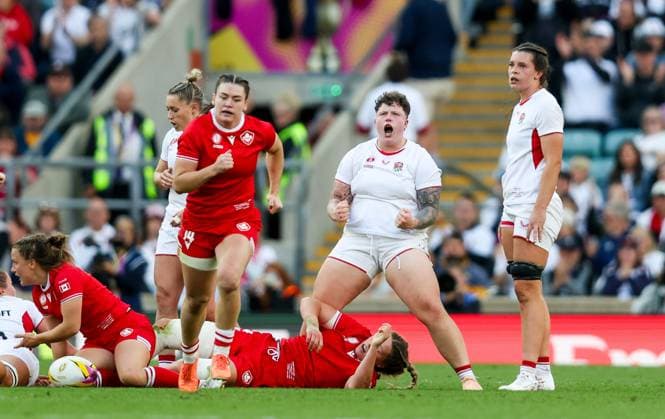Hannah Botterman of England Red Roses screams with delight as she celebrates winning another penalty for England Canada v England, Women s Rugby World Cup, Final, Rugby Union, Allianz Stadium Twickenham, London, UK - 27 Sep 2025London Allianz Stadium Twickenham United Kingdom EDITORIAL USE ONLY No use with unauthorised audio, video, data, fixture lists, club league logos or live services. Online in-match use limited to 120 images, no video emulation. No use in betting, games or single club league player publications. Copyright: xAndrewxFosker Shutterstockx 15503859y