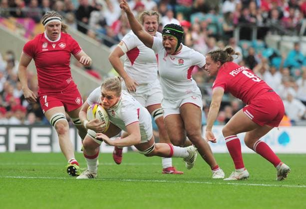 Rugby Union - Women™s Rugby World Cup - Final - Canada vs England - Allianz Stadium at Twickenham - Saturday 27th September 2025 Alex Matthews of England dives over to score her first half try COLORSPORT Andrew Cowie 
