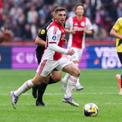 2025-09-27 AFC Ajax v NAC Breda - Dutch Eredivisie AMSTERDAM, NETHERLANDS - SEPTEMBER 27: Oscar Gloukh of AFC Ajax during the Dutch Eredivisie match between AFC Ajax and NAC Breda at Johan Cruijff ArenA on September 27, 2025 in Amsterdam, Netherlands. Amsterdam Johan Cruijff ArenA Netherlands Content not available for redistribution in The Netherlands directly or indirectly through any third parties. Copyright: xBenxGalx