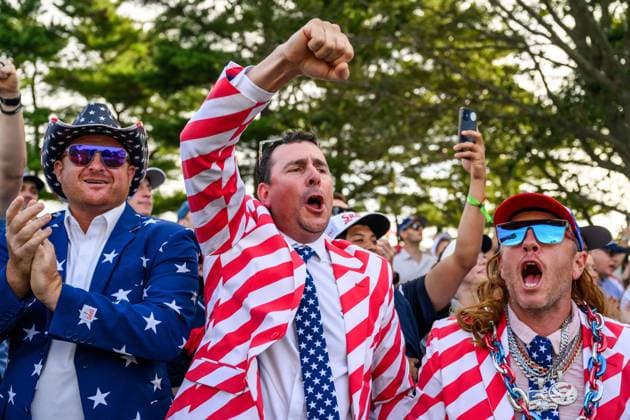250927 Fans of Team USA during a foursome match on day 2 of The Ryder Cup on September 27, 2025 in New York Photo Jesper Zerman BILDBYRAN kod JZ JZ0618 golf ryder cup day 2 bbeng publik  Copyright: JESPERxZERMAN BB250927JZ062